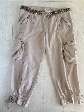 Vintage Low rise Y2K Linen Blend Bongo Cargo Pants Sequin Waist size 11/13